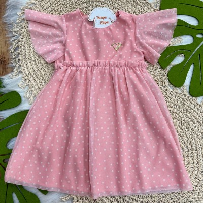 Vestido Rosa Poá Branco 